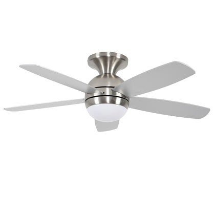 52 Inch 5 PCS Plywood Reversible Blades  Ceiling Fan With Light Kit 3 Color  , LED, DC 6 Speed ,Remote Control Ceiling Fan  for Patio Living Room, Bedroom, Office,Indoor.(Satin Nickel)