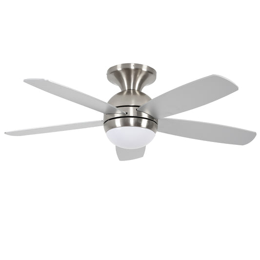 52 Inch 5 PCS Plywood Reversible Blades  Ceiling Fan With Light Kit 3 Color  , LED, DC 6 Speed ,Remote Control Ceiling Fan  for Patio Living Room, Bedroom, Office,Indoor.(Satin Nickel)