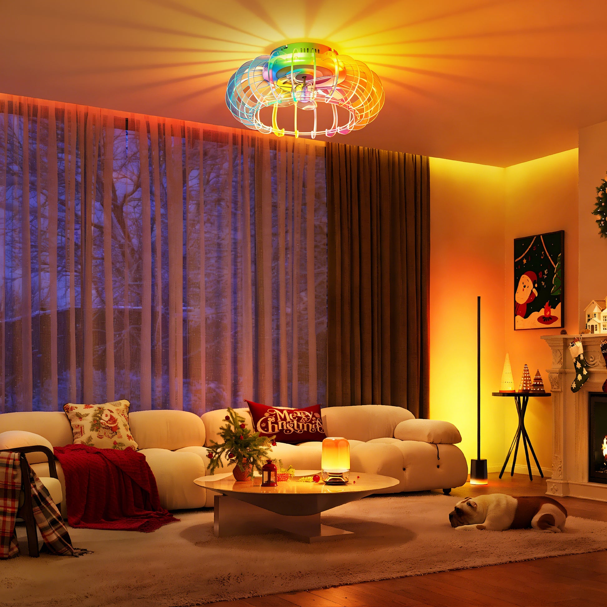21 Inch White Bladeless Ceiling Fan with RGB Lights