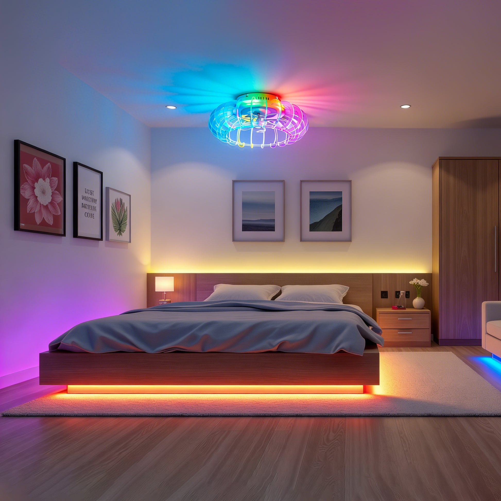 21 Inch White Bladeless Ceiling Fan with RGB Lights
