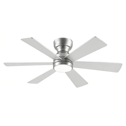 46" Flush Mount Ceiling Fan with Lights Remote Control,Quiet DC Motor 6 Plywood Blade Ceiling Fans 6 Speed Levels,Reversible Ceiling Fan,for Patio Living Room, Bedroom,Office,Indoor.( SLIVER)