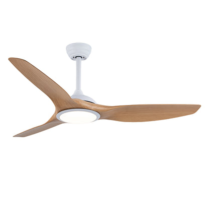 52 Inch  ABS Blades  Ceiling Fan With Light Kit ( LED Light Source),DC 6 Speed ,Remote Control,Adjustable Height Ceiling Fan for Patio Living Room, Bedroom,Office,Indoor.(( Matte White + Natural Wood)