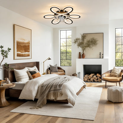 Black Geometric Ceiling Fan with Lights - 6 Speeds