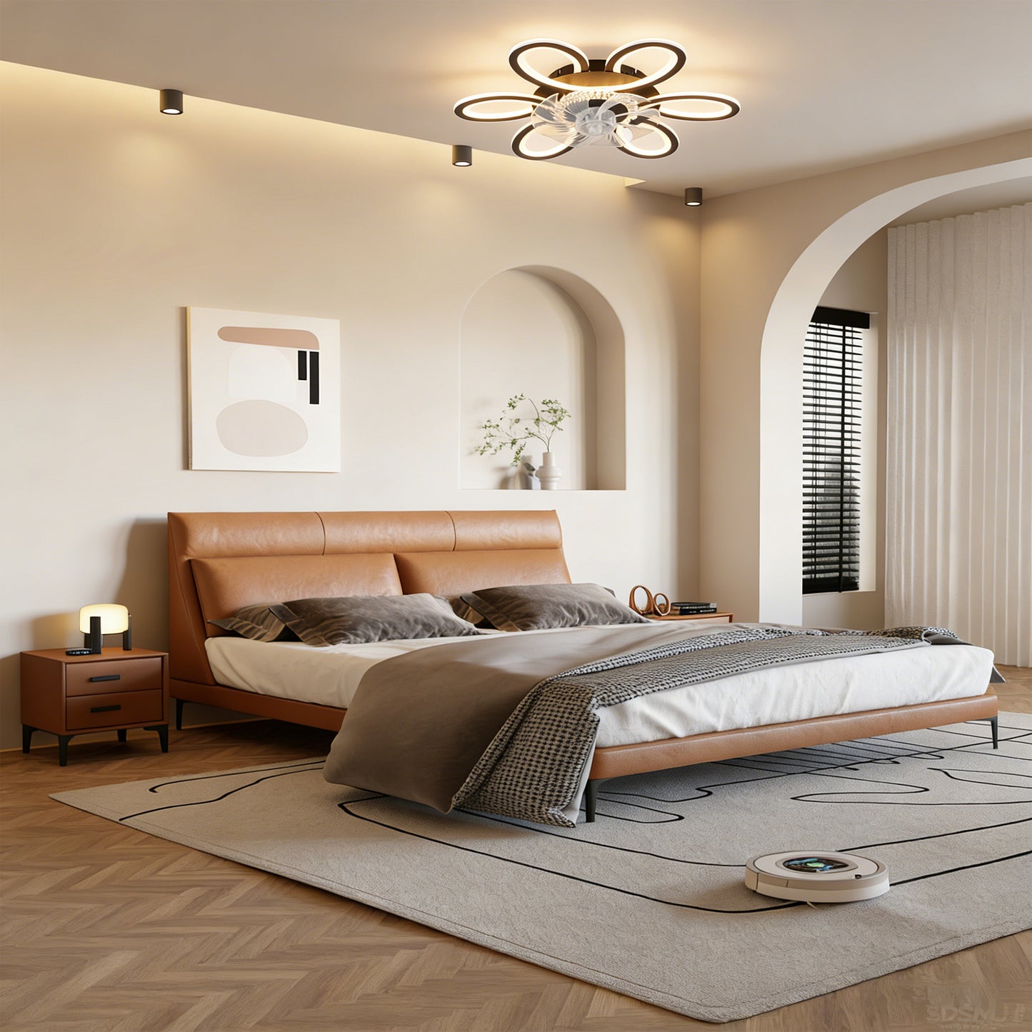Black Geometric Ceiling Fan with Lights - 6 Speeds