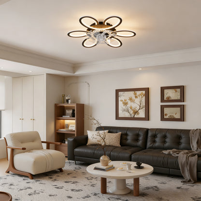 Black Geometric Ceiling Fan with Lights - 6 Speeds