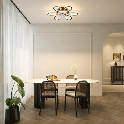 Black Geometric Ceiling Fan with Lights - 6 Speeds