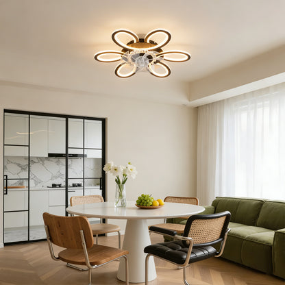 Black Geometric Ceiling Fan with Lights - 6 Speeds