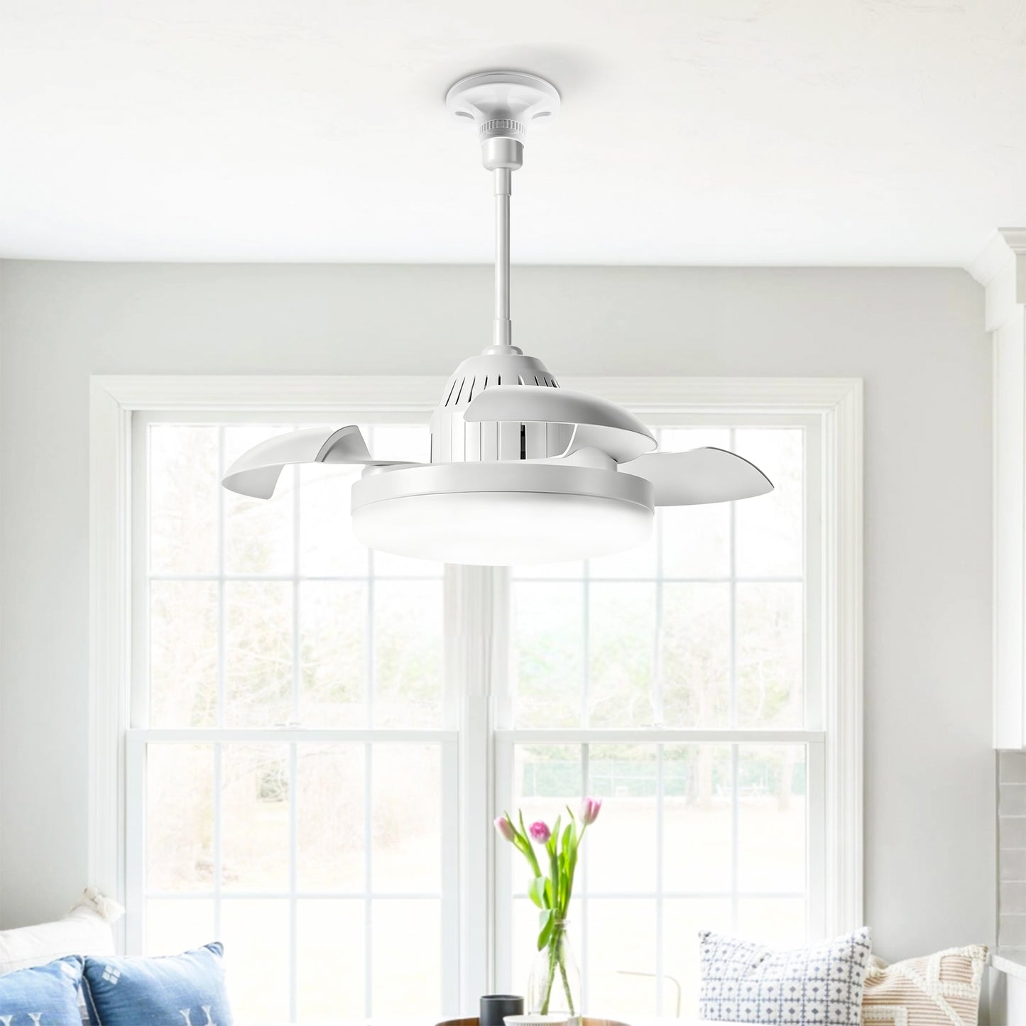 Bulb-Type Ceiling Fan White - Quiet Remote Control, Retractable Blades