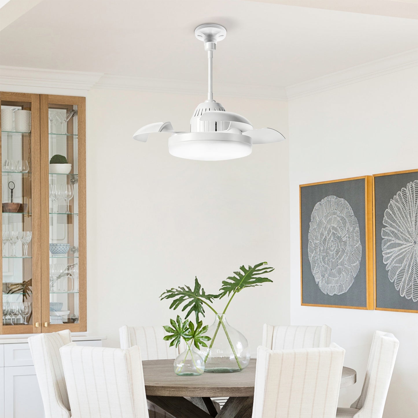 Bulb-Type Ceiling Fan White - Quiet Remote Control, Retractable Blades