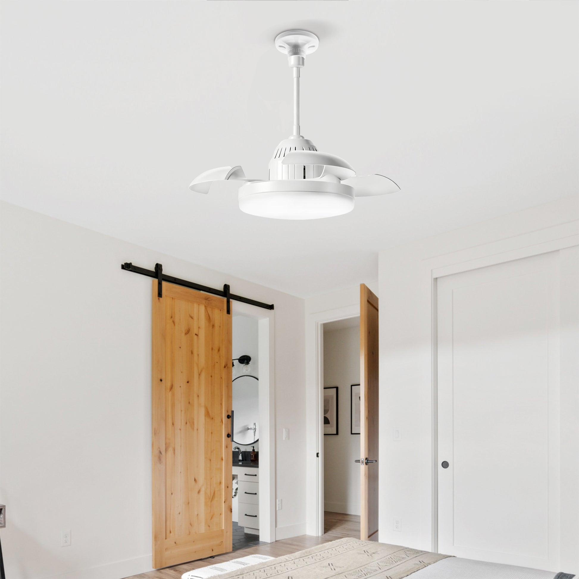 Bulb-Type Ceiling Fan White - Quiet Remote Control, Retractable Blades