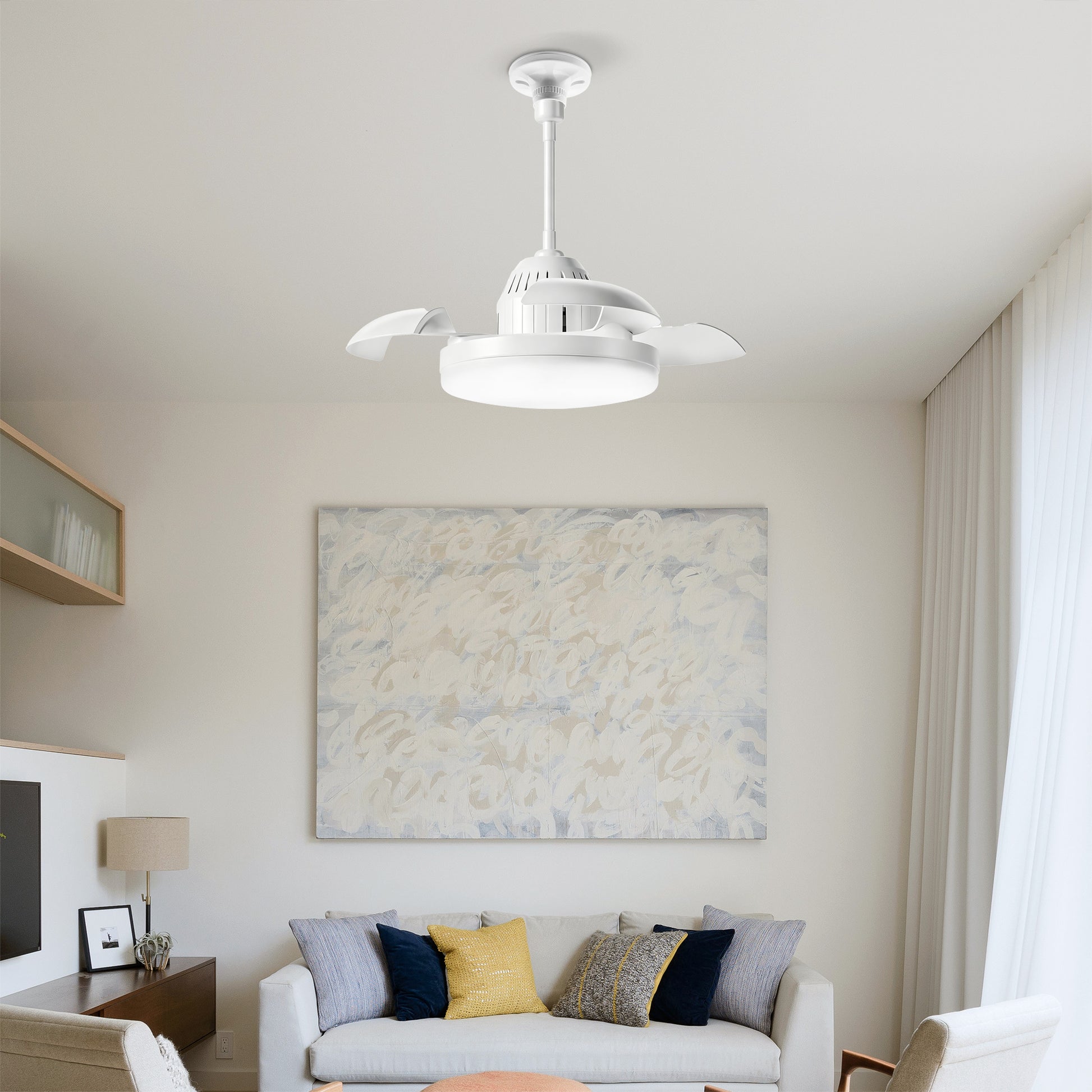 Bulb-Type Ceiling Fan White - Quiet Remote Control, Retractable Blades
