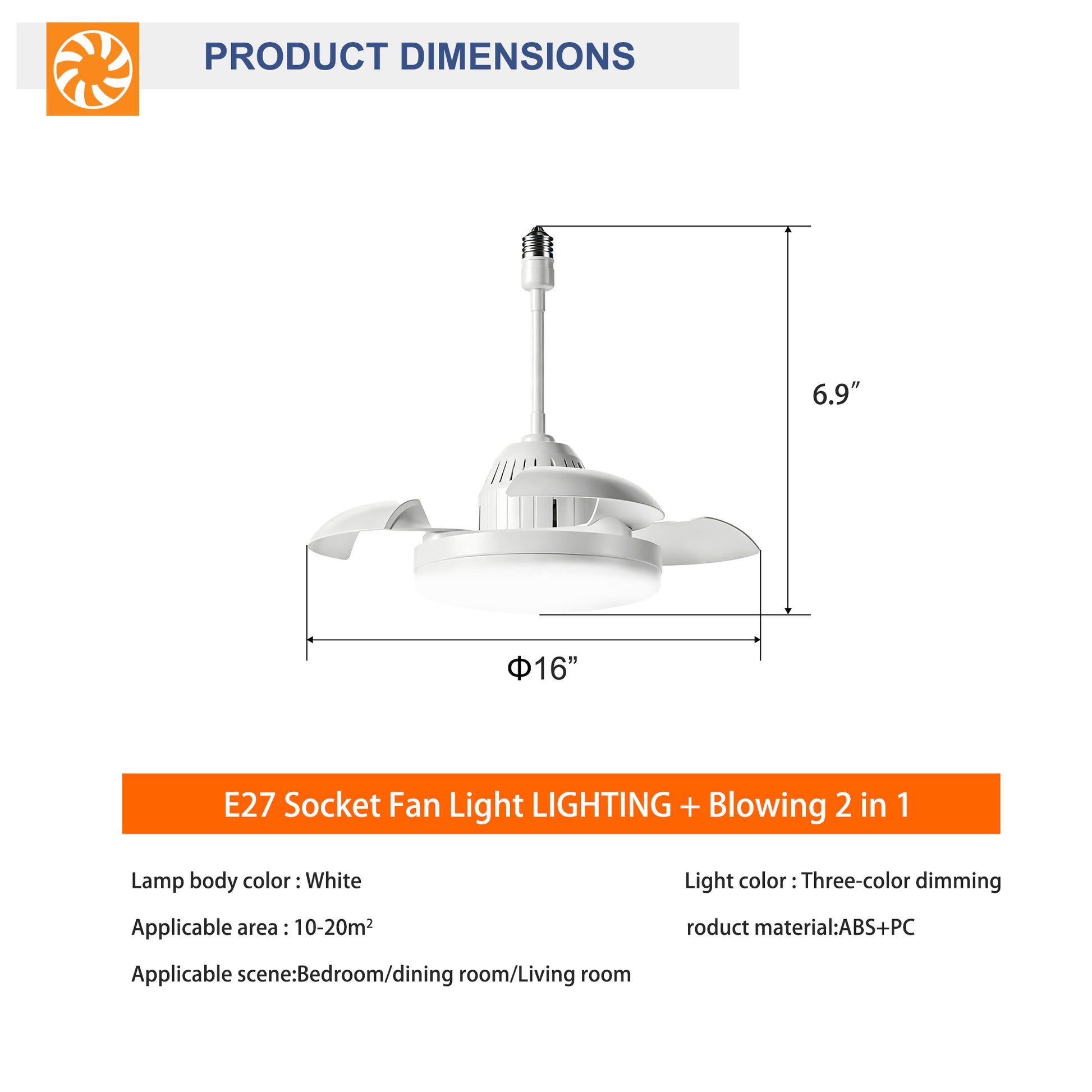 Bulb-Type Ceiling Fan White - Quiet Remote Control, Retractable Blades