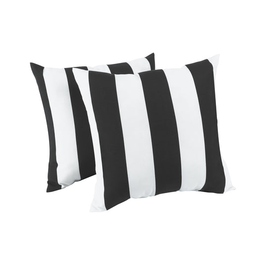 2 Pack Outdoor Throw Pillows, Waterproof & Fade-Resistant Patio Cushions for Garden, Porch, Poolside Furniture - Soft & Comfortable Decorative Pillow Covers (18x18 Inch, Black white strpie)