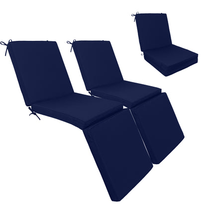 Outdoor Chaise Lounge Cushions Set of 2, Tri-Fold Replacement Cushions for Patio Furniture, Water Resistant with Hook & Loop Fasteners, 71"L x 23.6"W x 3"T-Navy Ble