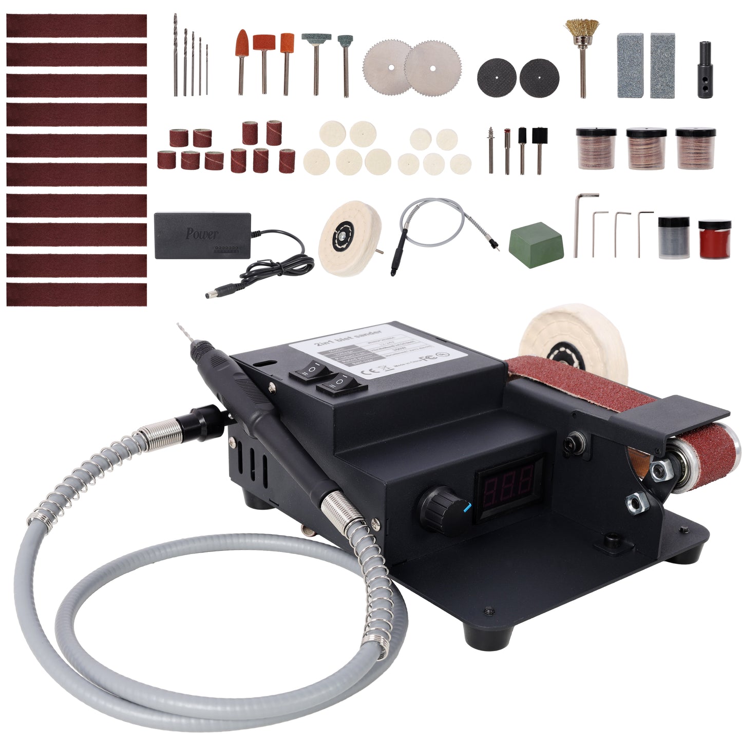 2-in-1 Belt Sander,350W Dual Motor Rotary Tool Sand Belt,Mini Electric Belt Sander Desktop Polisher,Multifunctional Power Tool