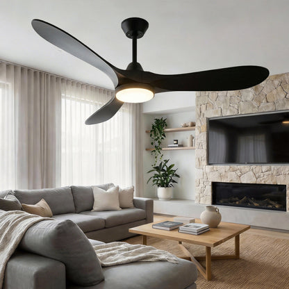 Roomratv Ceiling Fans with Lights and Remote Control,Quiet Noiseless Reversible DC Motor,6 Speeds,Timers, 3 CCT, Indoor Use, Plastic Blades,52 Inch Black Modern Ceiling Fan for Bedroom Living Room