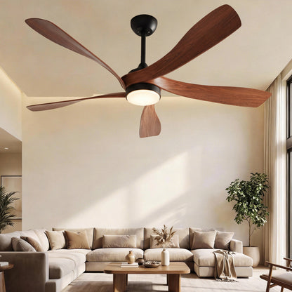 Sofucor 52 Inch Ceiling Fan with Light, Modern Propeller Ceiling Fan with Dimmable Memory LED - Quiet DC Motor, 6 Speeds 5000CFM, Timer, Reversible, for Living Room Bedroom, ETL/FCC, Brown