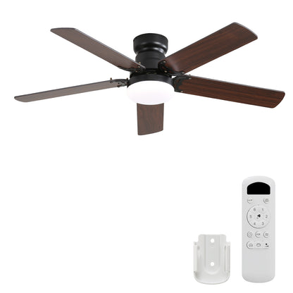 (same as W882P164331)42 Inch Modern Ceiling Fan With LED Light 5 Blades Remote Control Reversible DC Motor Black For Bedroom