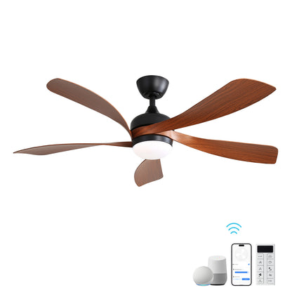 52 Inch Modern Ceiling Fan with 5 ABS Blades Noiseless Reversible DC Motor Black for Bedroom