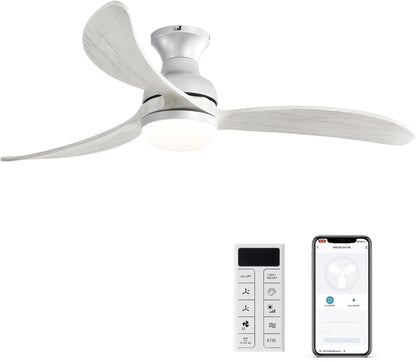 52 Inch Modern Ceiling Fan With 3 Color Dimmable Solid Wood  Blades Remote Control Reversible DC Motor For Bedroom
