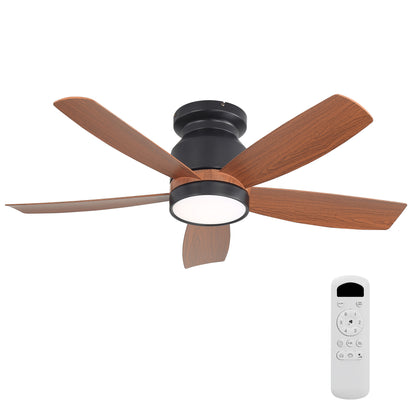42 Inch Matte Black Ceiling Fan with LED Light and 6 Speed Remote Control Reversible DC Motor  for Bedroom Living Room