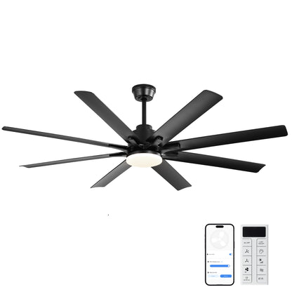 Modern 52-Inch Smart Ceiling Fan With Light,6 Wind Speed,With 8 Black ABS Blades,Voice Remote,Fan For Bedroom,Living Room,Patio,Kitchen,etc