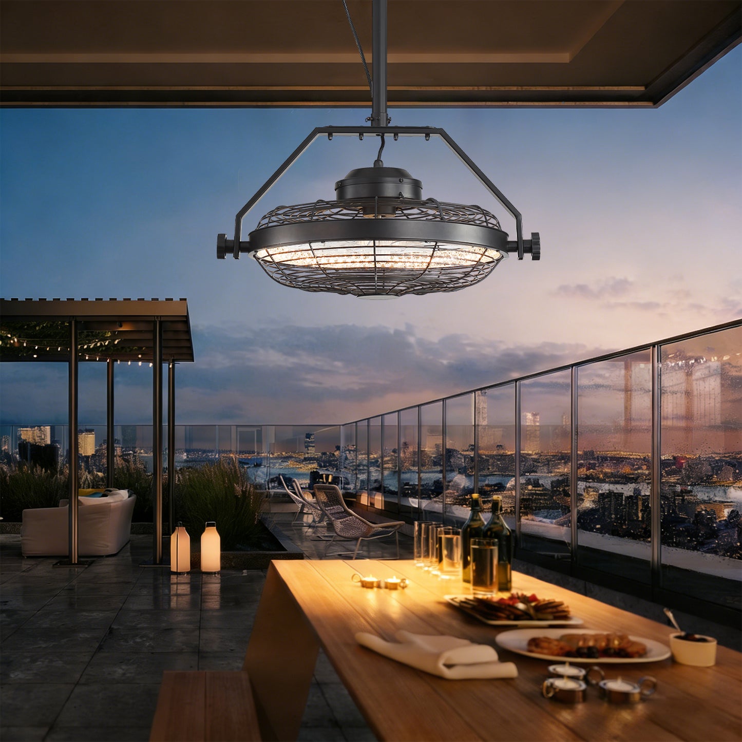 21 Inch Black Outdoor Ceiling Fan with LED Light