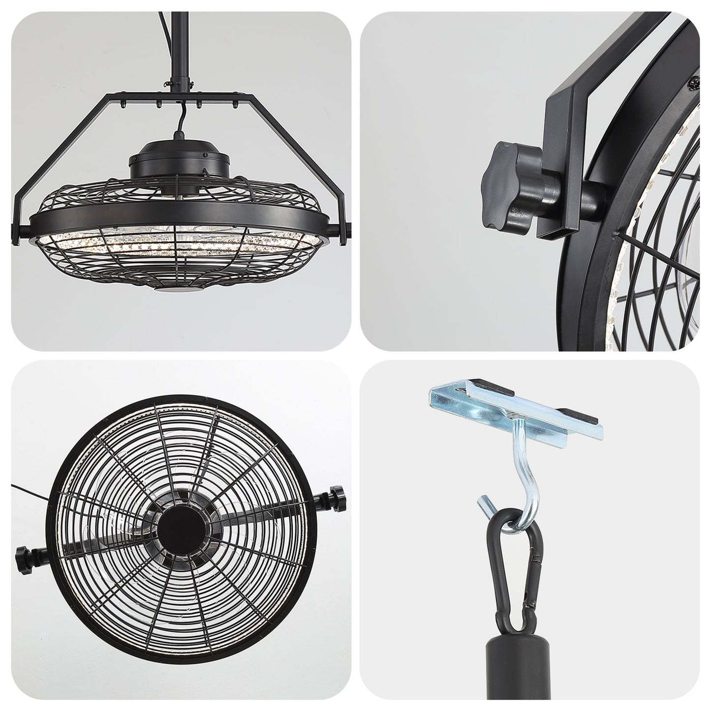 21 Inch Black Outdoor Ceiling Fan with LED Light