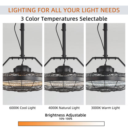 21 Inch Black Outdoor Ceiling Fan with LED Light