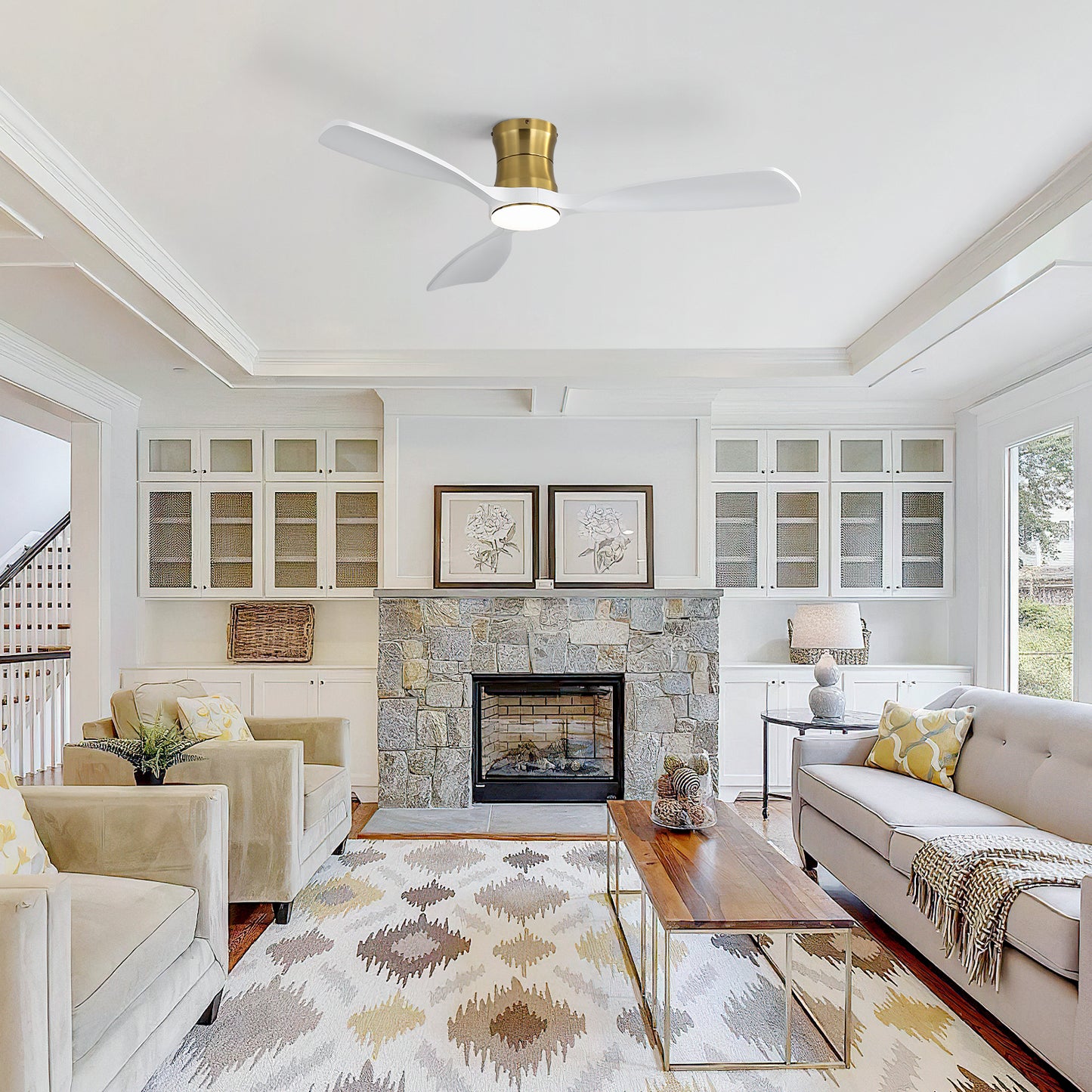 48 Inch Golden Wood Ceiling Fan with Light