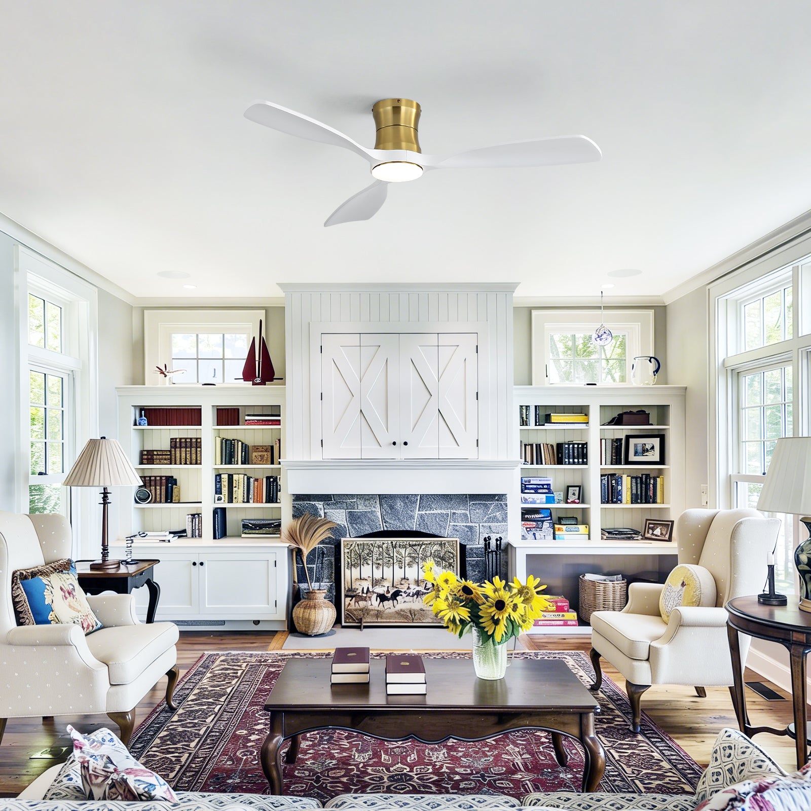 48 Inch Golden Wood Ceiling Fan with Light