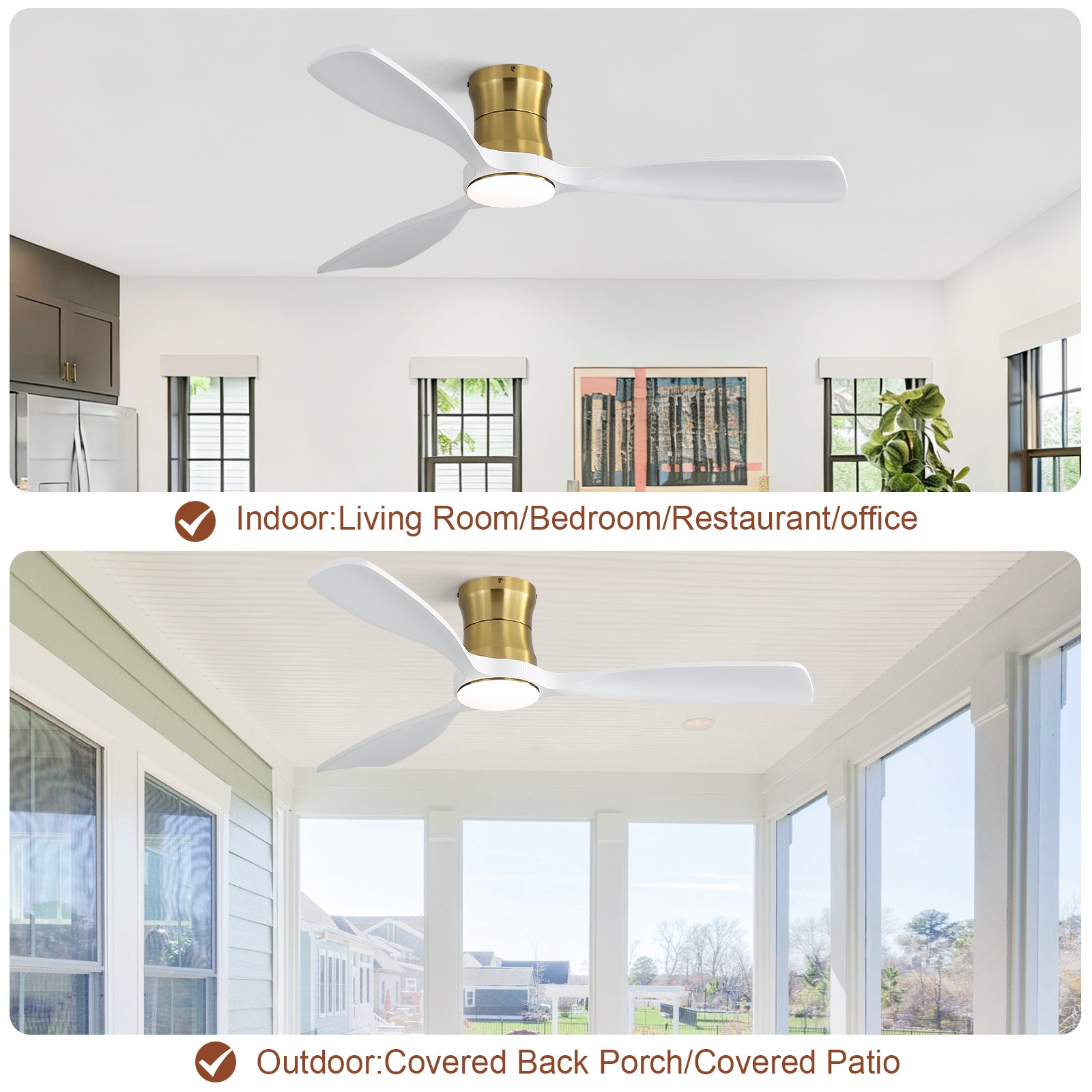 48 Inch Golden Wood Ceiling Fan with Light