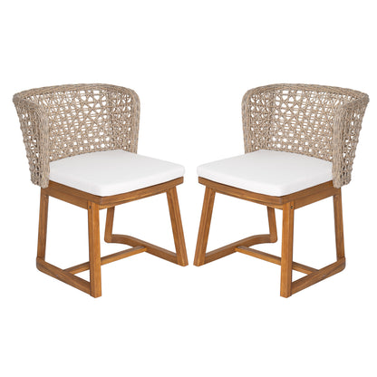 Teak Acacia Wicker Dining Chairs for Garden Patio Seating Set for Outdoor