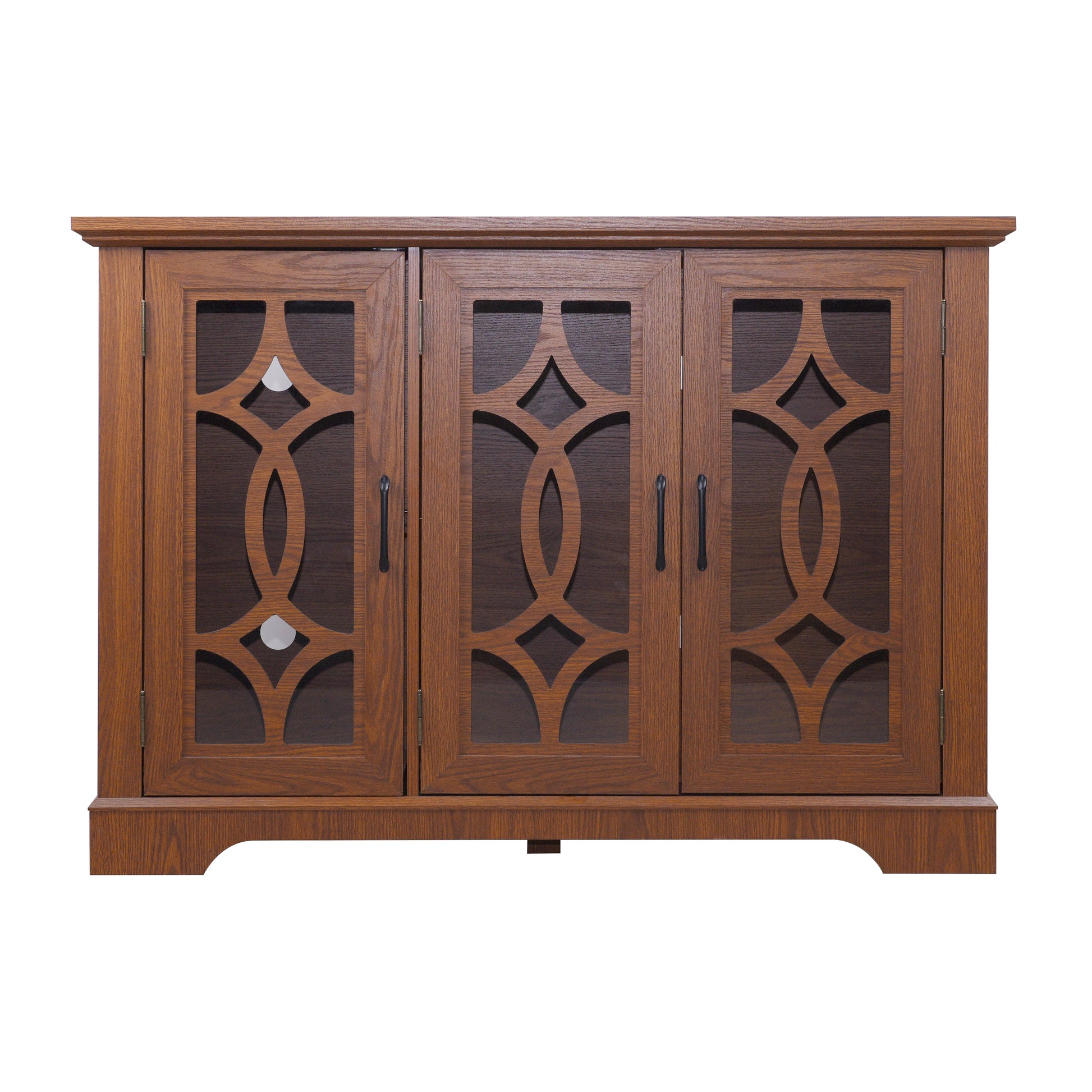 48.66" x 15.55" x 34.06" Spacious size sideboard 3 clear tempered glass doors buffet with adjustable shelf, MDF with dark OAK decorative laminates storage cabinet for dinning room, kitchen,living room
