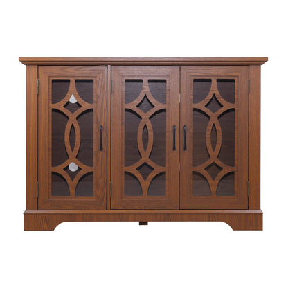 48.66" x 15.55" x 34.06" Spacious size sideboard 3 clear tempered glass doors buffet with adjustable shelf, MDF with dark OAK decorative laminates storage cabinet for dinning room, kitchen,living room