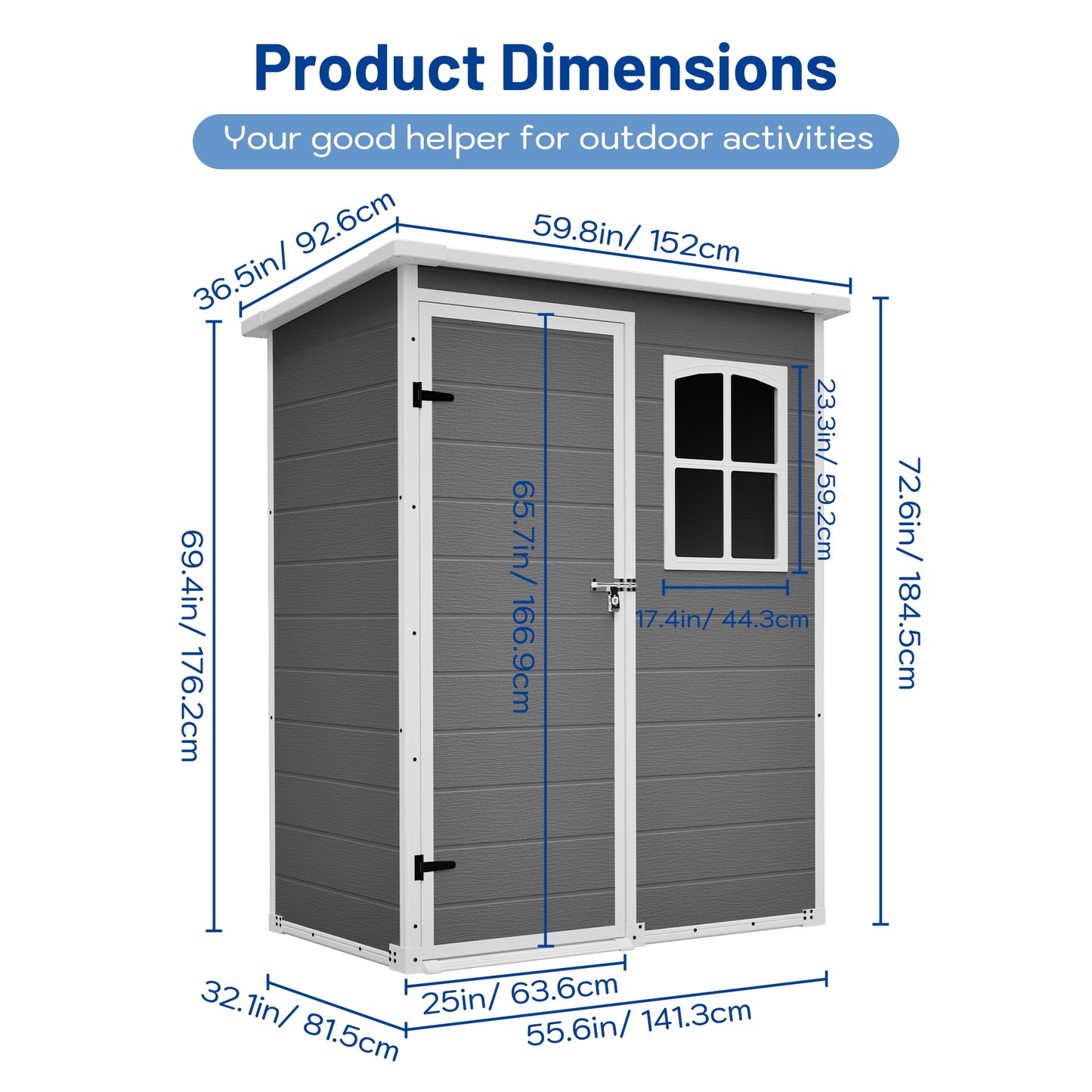 5x6ft Gray Resin Outdoor Storage Shed - Weatherproof Tool & Garden Shelter
