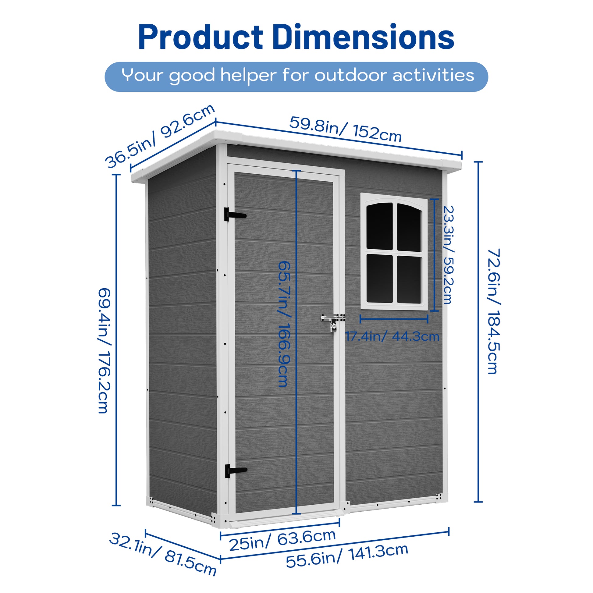 5x6ft Gray Resin Outdoor Storage Shed - Weatherproof Tool & Garden Shelter
