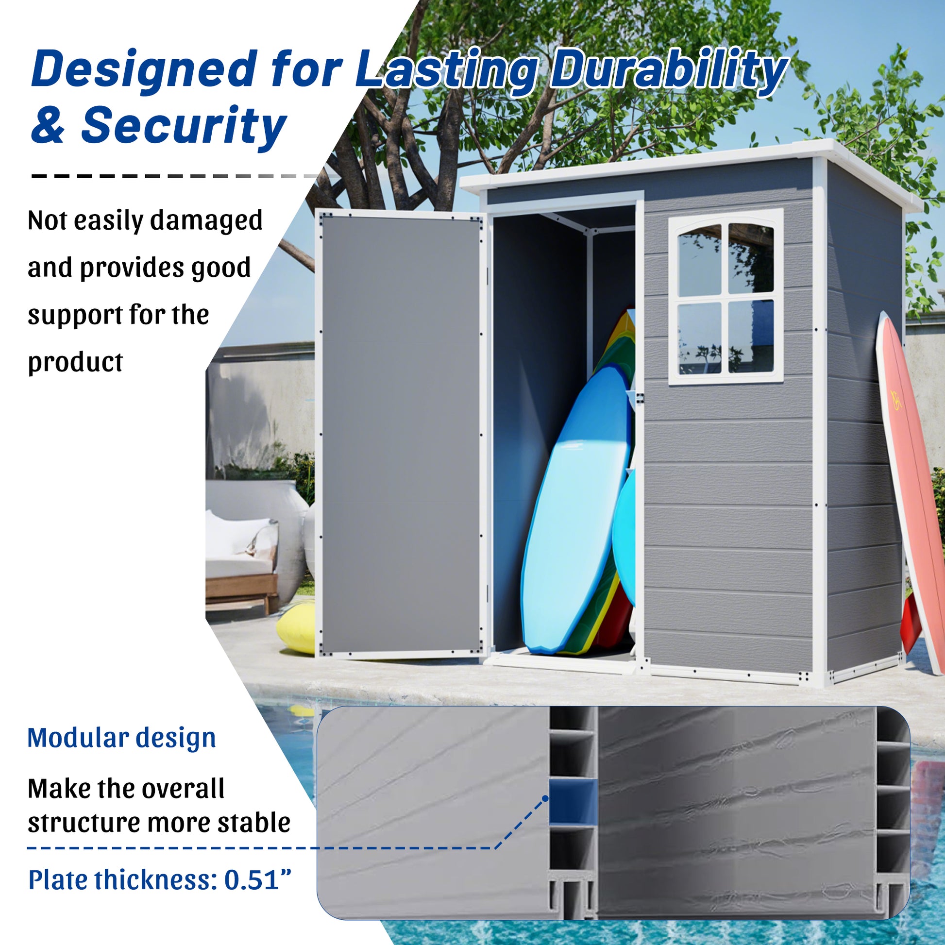 5x6ft Gray Resin Outdoor Storage Shed - Weatherproof Tool & Garden Shelter
