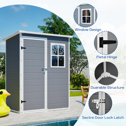 5x6ft Gray Resin Outdoor Storage Shed - Weatherproof Tool & Garden Shelter