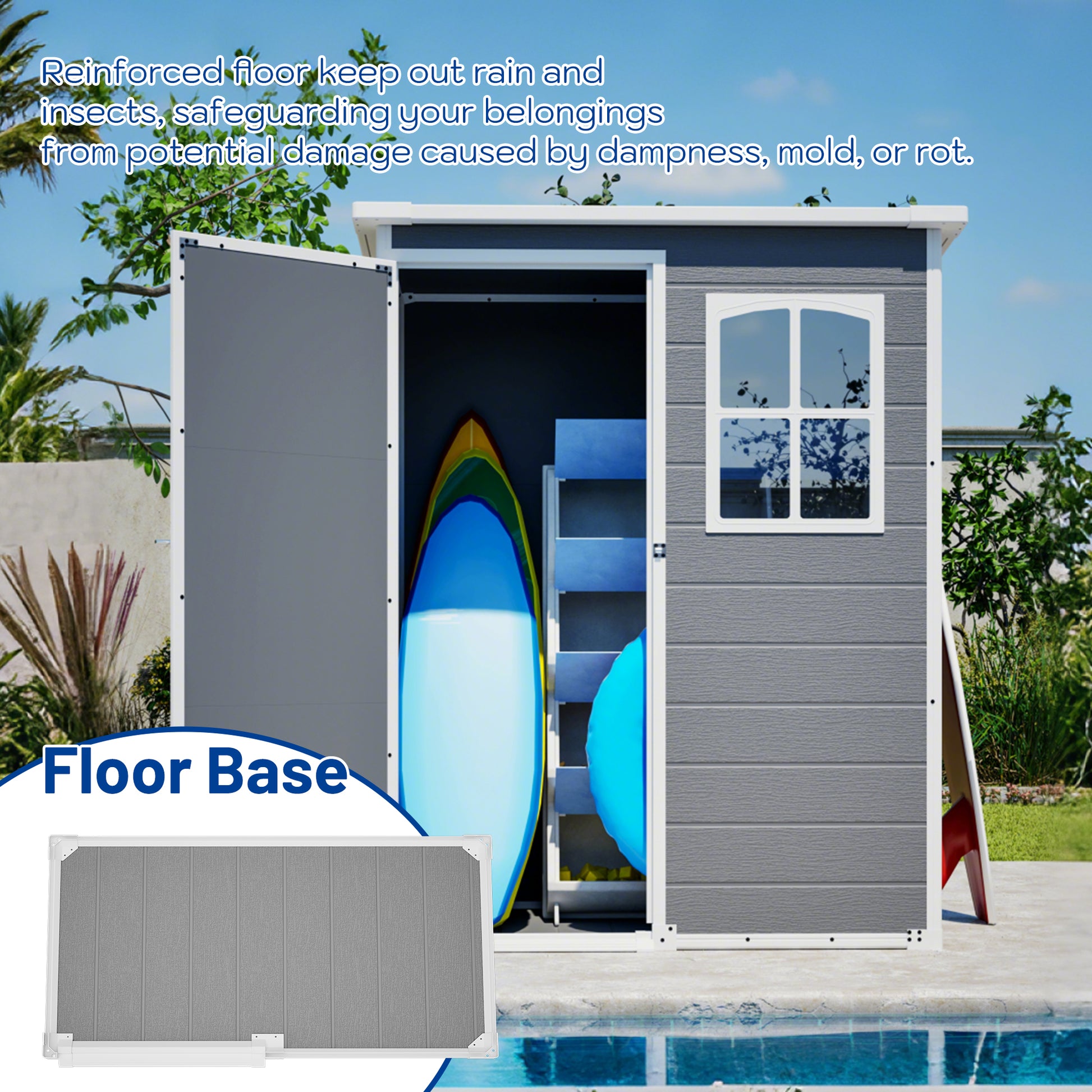 5x6ft Gray Resin Outdoor Storage Shed - Weatherproof Tool & Garden Shelter