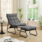 Black Outdoor Lounge Chair with Ottoman, Sling Frame, and Gray Puffy Cushion for Patio or Sunroom