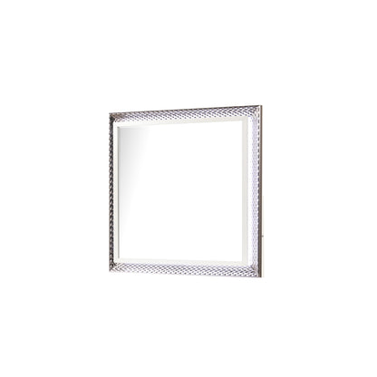 Fabio Contemporary Style Mirror Made with Diamond-Patterned Side Accents with LED Lighting and Wood in White Finish(INCLUDES ONLY MIRROR)