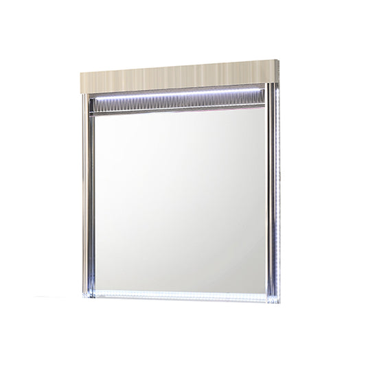 Leonor Modern Style LED Mirror in Gray with Clean Linear Detailing and Rounded Corner Frame (Includes Mirror Only - Dresser Not Included)