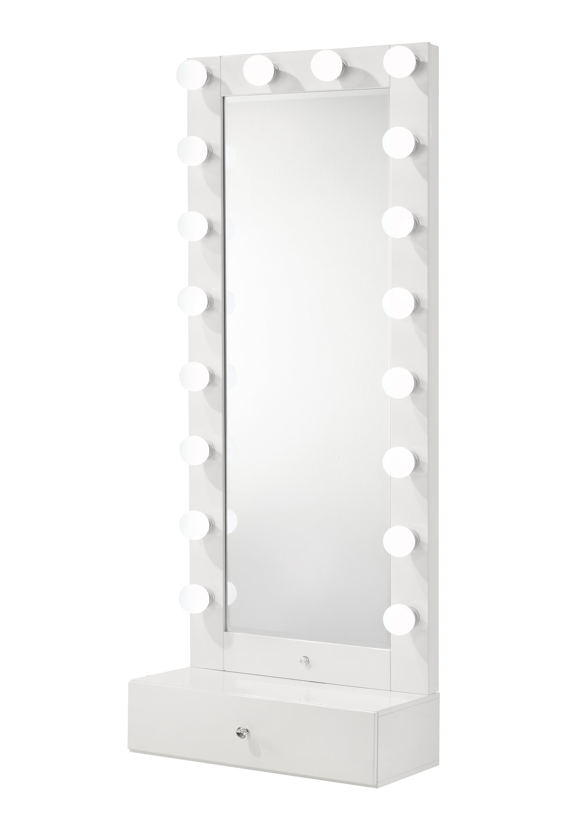 Glam Tall Lighted Mirror with Storage Drawer White