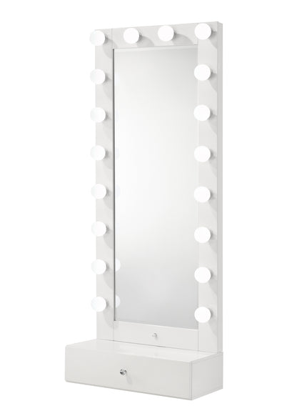 Glam Tall Lighted Mirror with Storage Drawer White