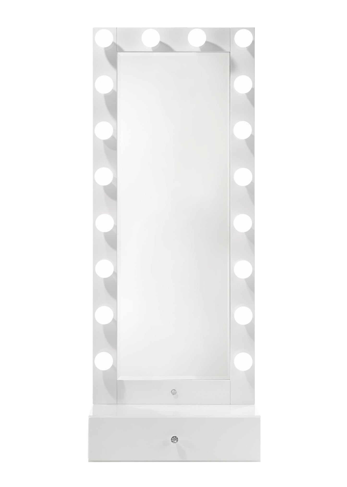 Glam Tall Lighted Mirror with Storage Drawer White