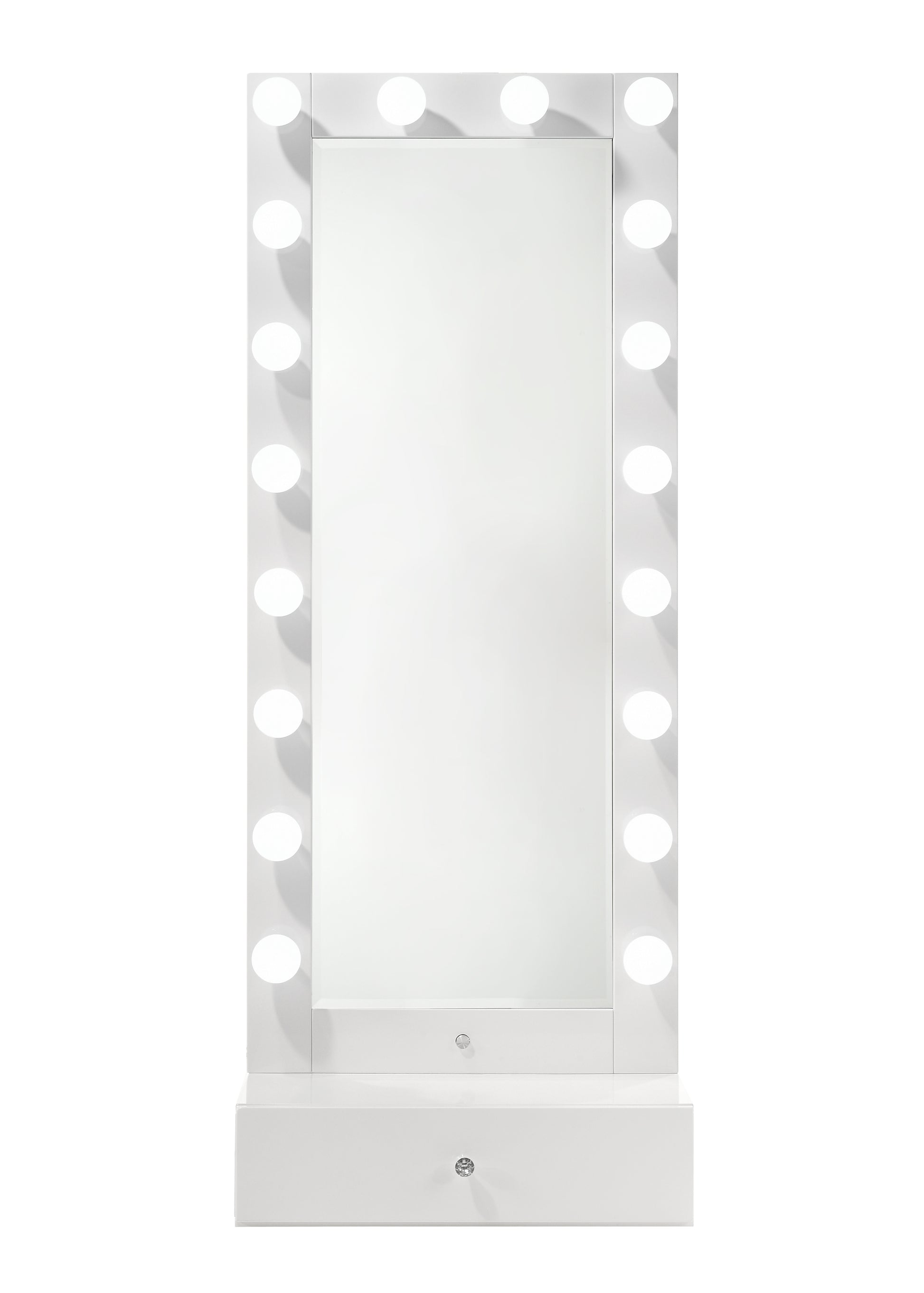 Glam Tall Lighted Mirror with Storage Drawer White