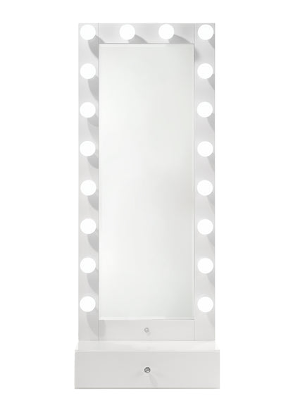 Glam Tall Lighted Mirror with Storage Drawer White