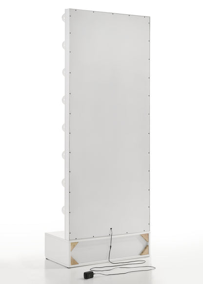 Glam Tall Lighted Mirror with Storage Drawer White