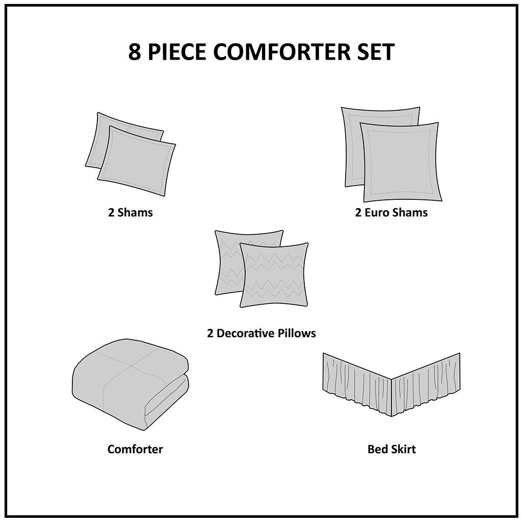 White King Comforter Set 8 Piece for Home Spaces